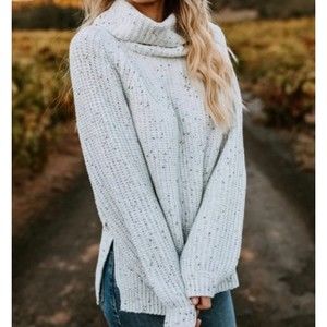 Anthropologie Hummingbird Oatmeal Waffle Knit Cowl Neck Long Sleeve Sweater